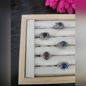 Silver Tone Gemstone Ring Set( Small Sizes)